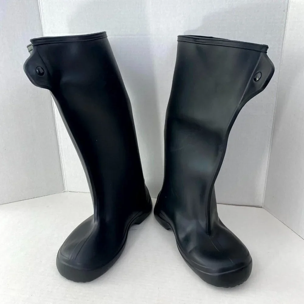 Waterproof Boot Covers Men's Size 8 Black Snap Button Round Toe Knee High Rain‎